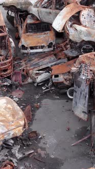 Vertical Video of the War in Ukraine  Destroyed Cars