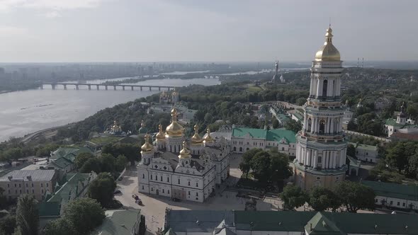 Kyiv. Ukraine: Aerial View of Kyiv Pechersk Lavra. Gray, Flat