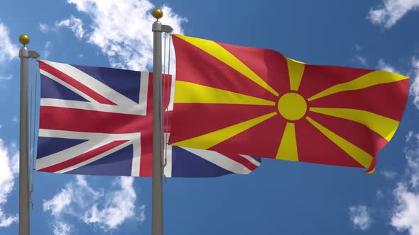 United Kingdom Flag Vs North Macedonia Flag On Flagpole