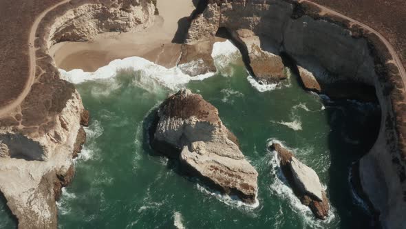 Aerial view of ocean at Shark Fin Cove on High way 1 in Northern California