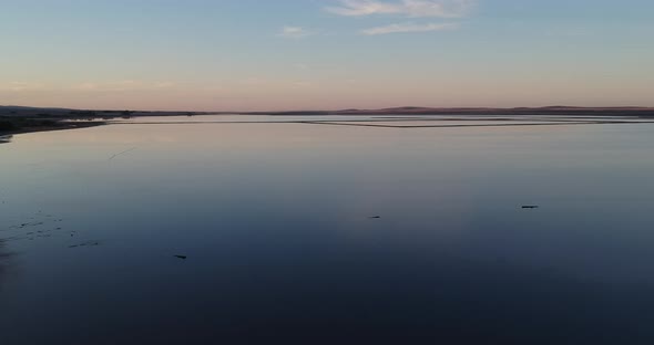 Drone flight as the sunsets over Lake Bumbunga at Lochiel South Australia