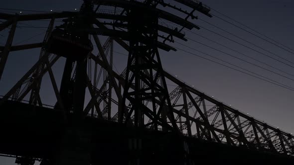 Night view of tramway car as it glides back to Manhattan in New York City, USA.  Astounding night vi