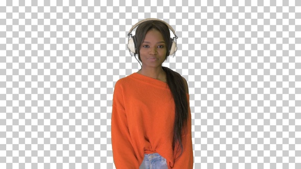 Pretty african american woman with headphones, Alpha Channel