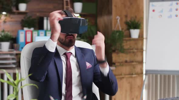 Businessman in Formal Suit Wearing a Virtual Headset