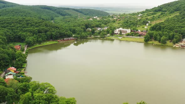 Aerial view of Lake Vinne in the village of Vinne in Slovakia