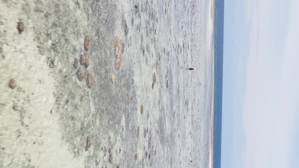 Vertical Video of the Ocean Near the Coast of Zanzibar Tanzania Aerial View