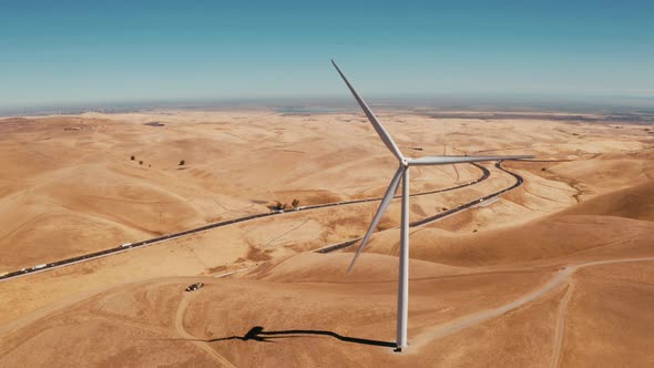 Aerial View of Wind Turbines Energy Production  Aerial Shot Over California