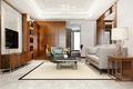 wood contemporary loft luxury living room with bookshelf - PhotoDune Item for Sale