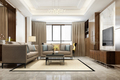 wood loft luxury living room with bookshelf asian style - PhotoDune Item for Sale