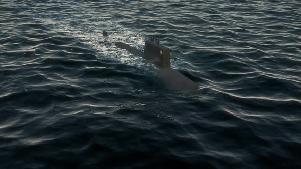 Submarine Travelling On The Surface Of The Ocean