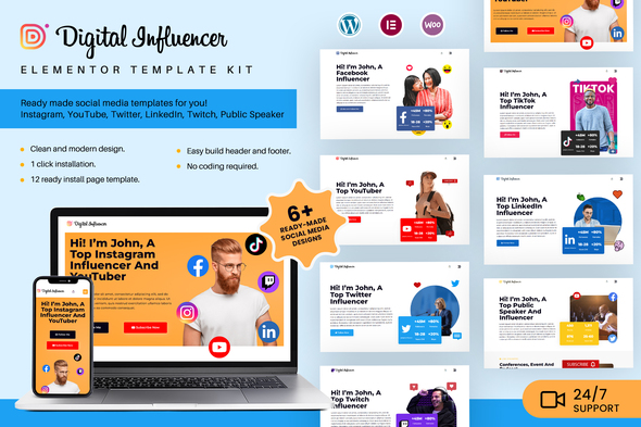 Digital Influencer - Portfolio Elementor Pro Template Kit