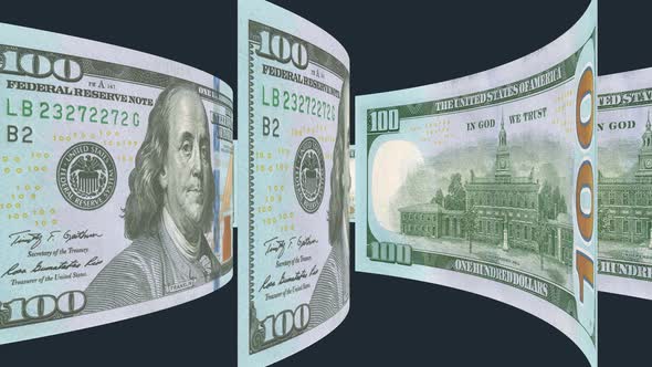 Animation of a hundred dollar paper bill.