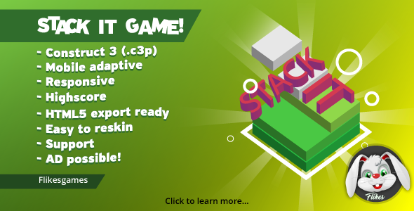 Stack It! - HTML5 game, Construct 3 (.c3p), Mobile ready, AD possible, sharings