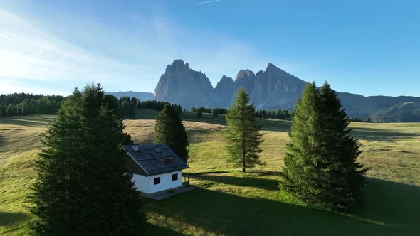 Sunrise on the Seiser Alm in the Dolomites mountains