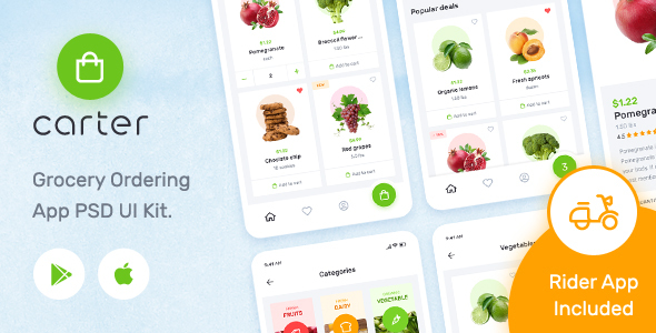 Carter – Grocery Application PSD Mobile UI Kit