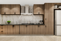 white minimal kitchen with wood decoration with fridge - PhotoDune Item for Sale