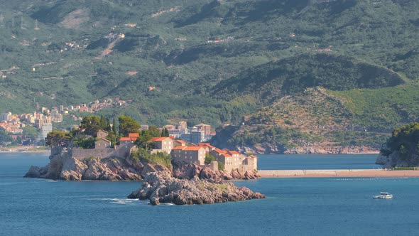 Sveti Stefan Island in Budva at Beautiful Summer Day Montenegro