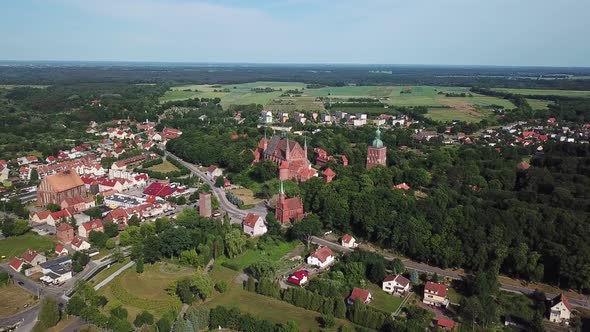 Aerial: The Castle of Frombork in Poland, summer time