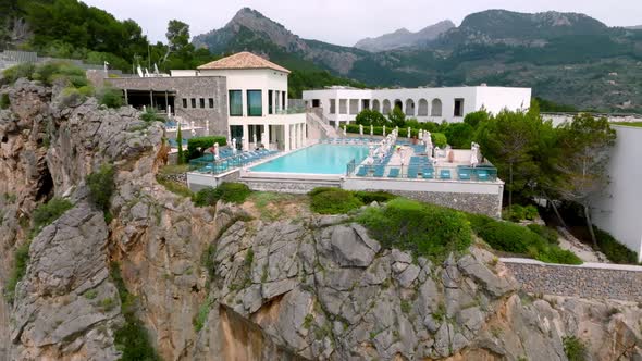 Aerial View of the Luxury Cliff House Hotel on Top of the Cliff on the Island of Mallorca