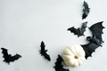 Happy Halloween flat lay background with pumpkins and bats. - PhotoDune Item for Sale