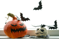 Happy Halloween background with pumpkins and bats. - PhotoDune Item for Sale