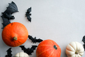 Happy Halloween flat lay background with pumpkins and bats. - PhotoDune Item for Sale