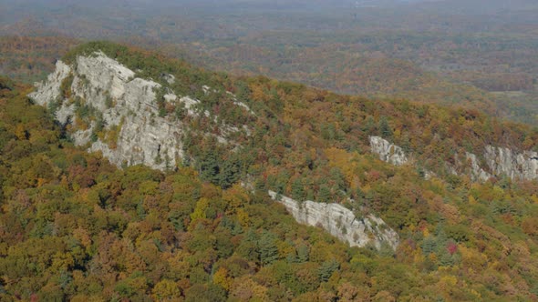 Aerial of autumn trees on mountain slope in Hudson Valley