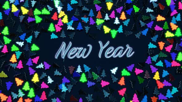 3D New Year's Looped Background with Inscription New Year and Garland Light Bulbs Like Christmas