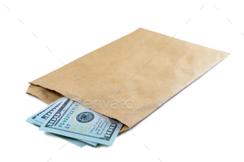 pe Isolated on White Background. Hundreds of Dollar Cash Banknotes. Top View, Flat Lay. Business, Finance, Bank, Currency, Economy, Wealth concept