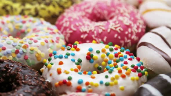 Assorted Donuts with Different Fillings and Icing