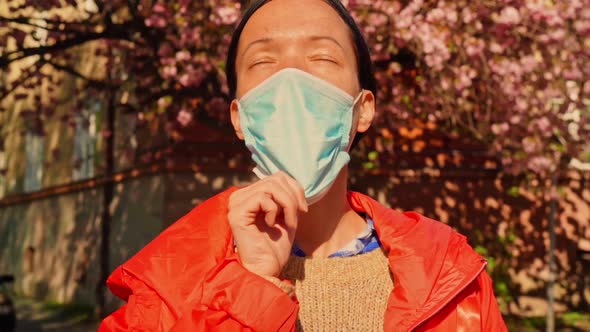 Portrait Female in Pollution Face Guard