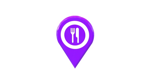 Food & Restaurant Map Location 3D Pin Icon Purple