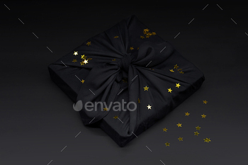 n confetti. Traditional Japanese gift wrapping furoshiki style. Eco friendly holiday concept.