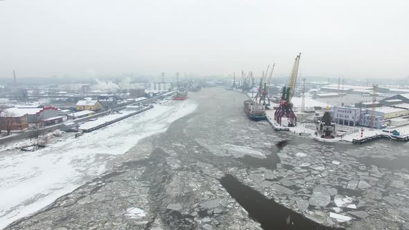 Aerial: The port of Kaliningrad in the cold winter