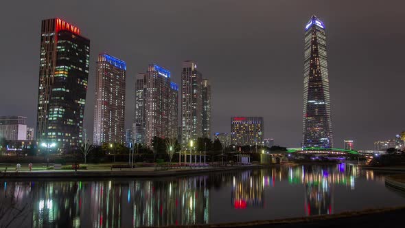 Incheon, Korea Illumination Skyscrapers at Night