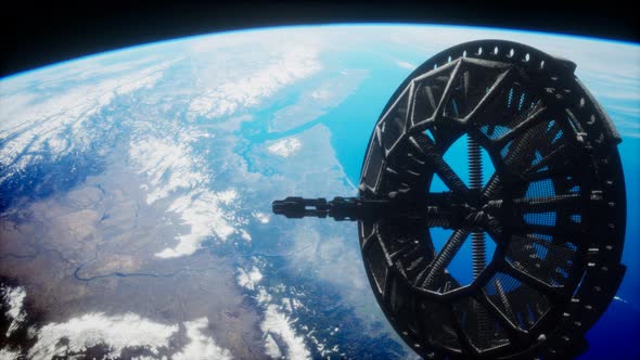 Futuristic Space Satellite Orbiting the Earth