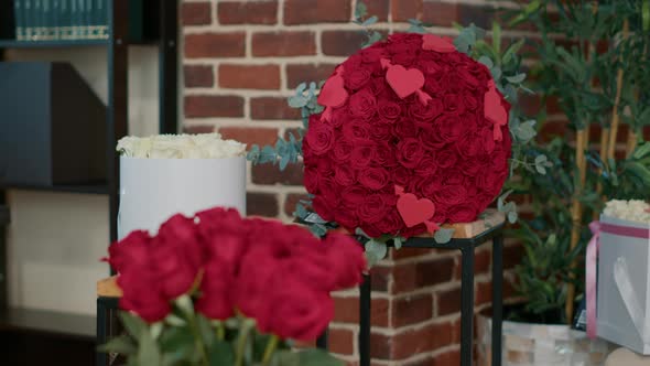 Closeup of Bouquet with Red Roses Standing in Empty Living Room