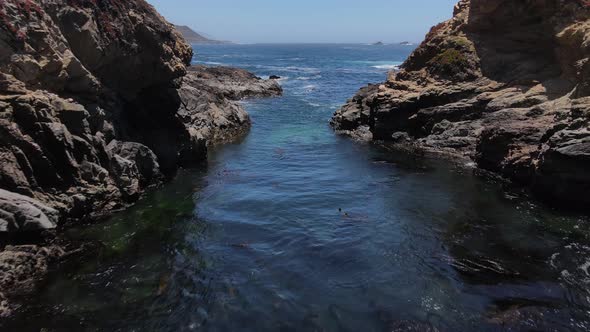 Aerial of the rugged coastline in California