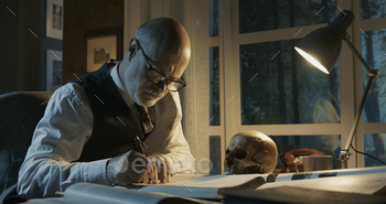 tudying a human skull and writing a report