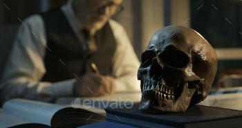 tudying a human skull and writing a report