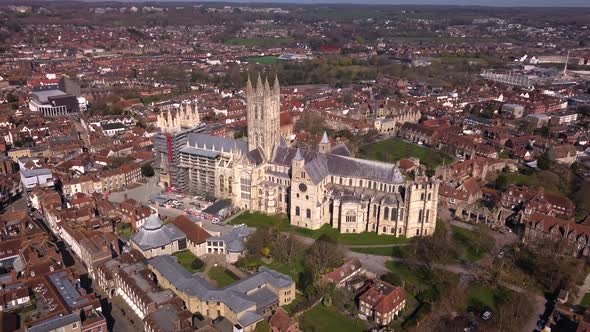 Aerial shot of Canterbury Cathedral in Canterbury, Kent