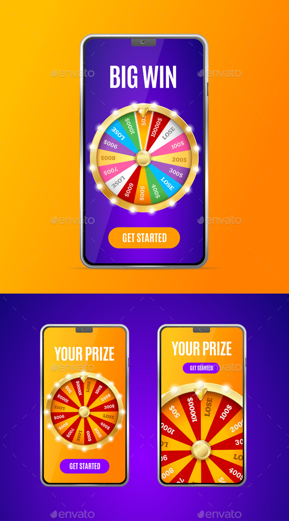 Mobile Phone Screen with Casino Fortune Wheel Set.