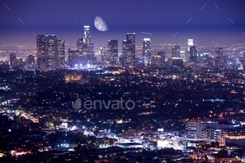 rnia, U.S.A. How Summer Night in California – Los Angeles Skyline.