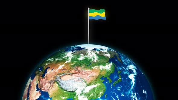 Gabon Flying Flag On The 3d Rotated Planet Earth