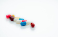 Selective focus antibiotic capsule pills on white background. Antibiotic drug resistance. Pharmacy - PhotoDune Item for Sale