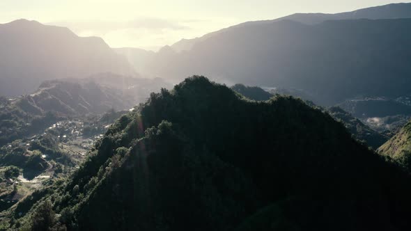 Aerial view of landscape near Hell Bourg, Saint Benoit, Reunion.