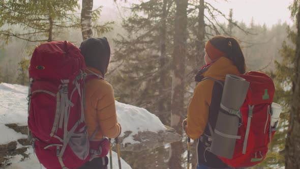 Couple Hiking in Mountains on Winter Day