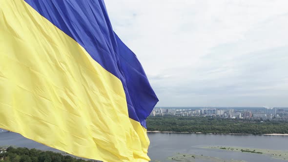 Kyiv - National Flag of Ukraine By Day. Aerial View. Kiev. Slow Motion