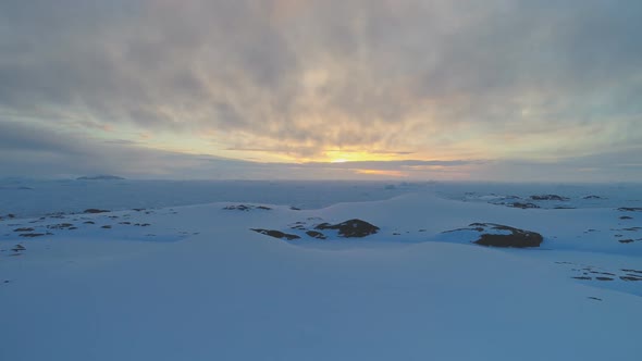Antarctica Sunrise Sky Over Glacier Aerial View