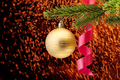 Christmas tree, Christmas balls and flying sparks, celebration background - PhotoDune Item for Sale